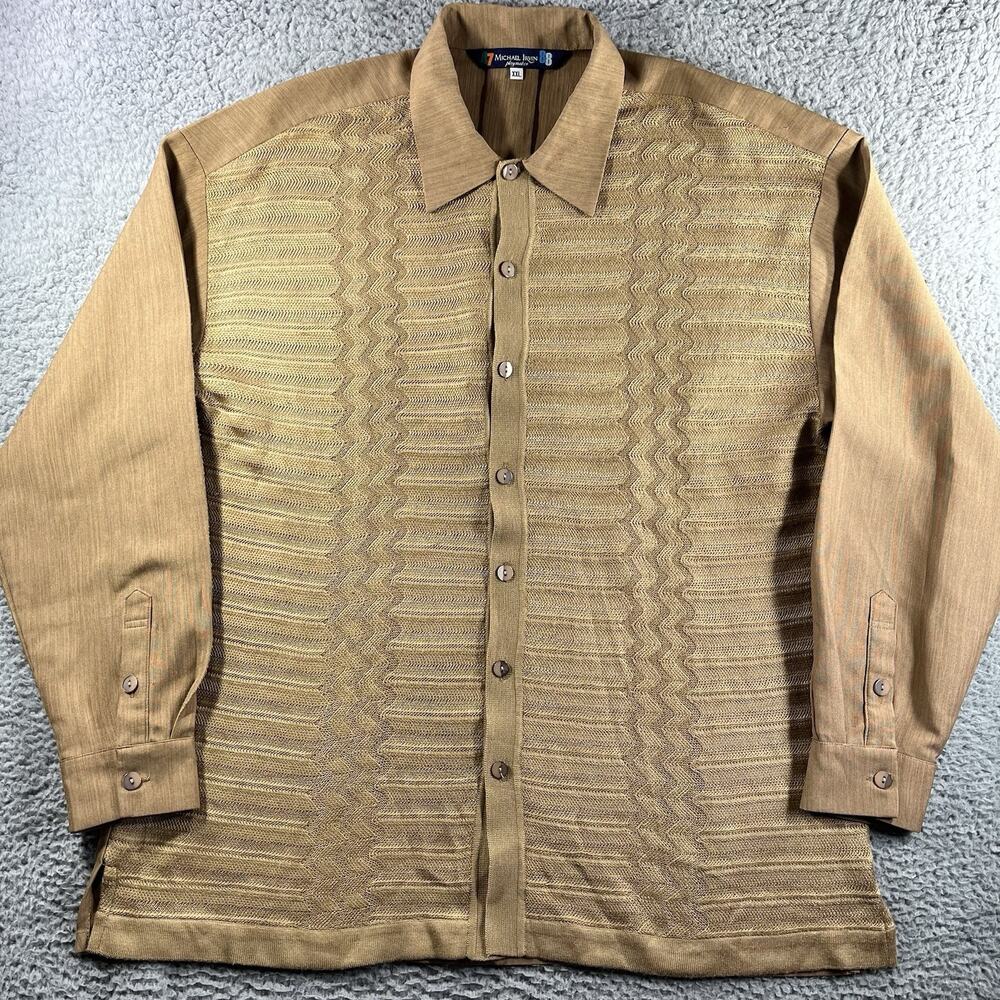 Michael Irvin Playmaker 88 Shirt XXL Brown Textured Knit Rayon Silk Blend Retro